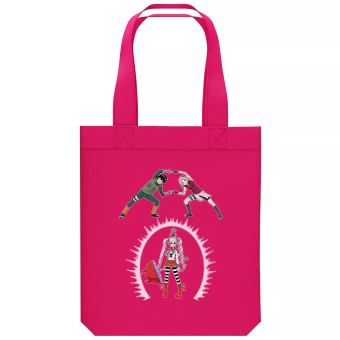 biologisch katoenen draagtas (Tote Bag) Parodie Naruto Sakura, Rock Lee en Perona