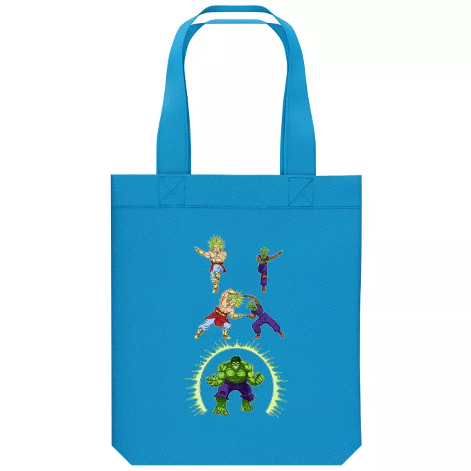 Sac Tote Bag en coton Bio Parodie Dragon Ball Z - DBZ Les origines de la Puissance... - Piccolo, Broly, Hulk