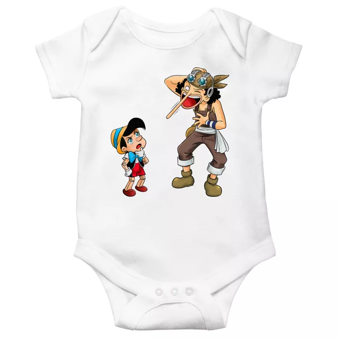 kurzärmelige Baby Strampler Parodie auf One Piece Lysop und Pinocchio - Piniocchio