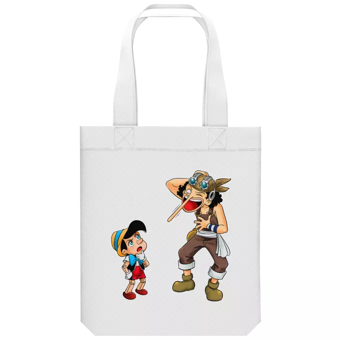 Shopper (Tote Bag) aus Bio-Baumwolle Parodie auf One Piece Lysop und Pinocchio - Piniocchio