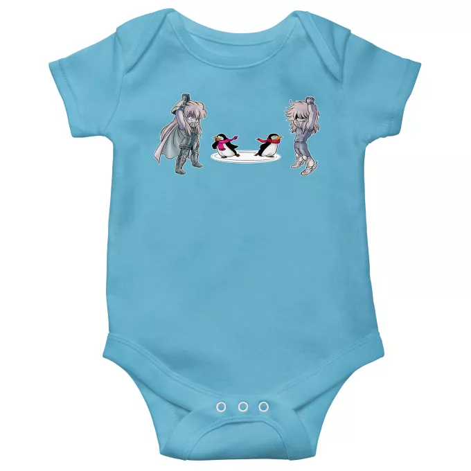 Short-sleeved baby bodysuit (boys) Parody of Knights of the Zodiac - Saint Seiya Cygnus Hyoga and Aquarius Camus