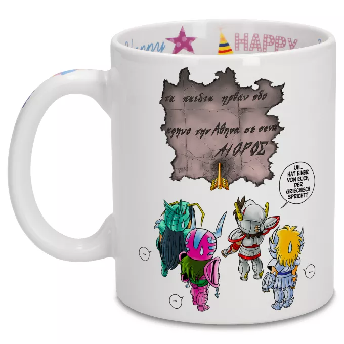 Geburtstag Tassen Parodie auf Saint Seiya Seiya, Shun, Shiryu, Hyoga und Aioros