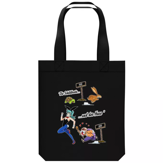 Shopper (Tote Bag) aus Bio-Baumwolle Parodie auf Dragon Ball Bulma und Muten Roshi