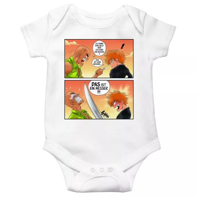 kurzärmelige Baby Strampler Parodie auf Bleach Ichigo Kurosaki und Crocodile Dundee