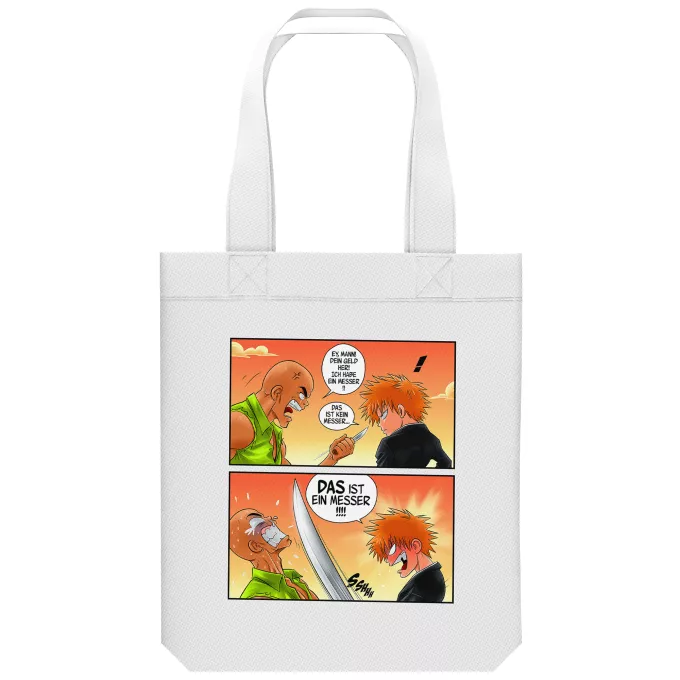 Shopper (Tote Bag) aus Bio-Baumwolle Parodie auf Bleach Ichigo Kurosaki und Crocodile Dundee