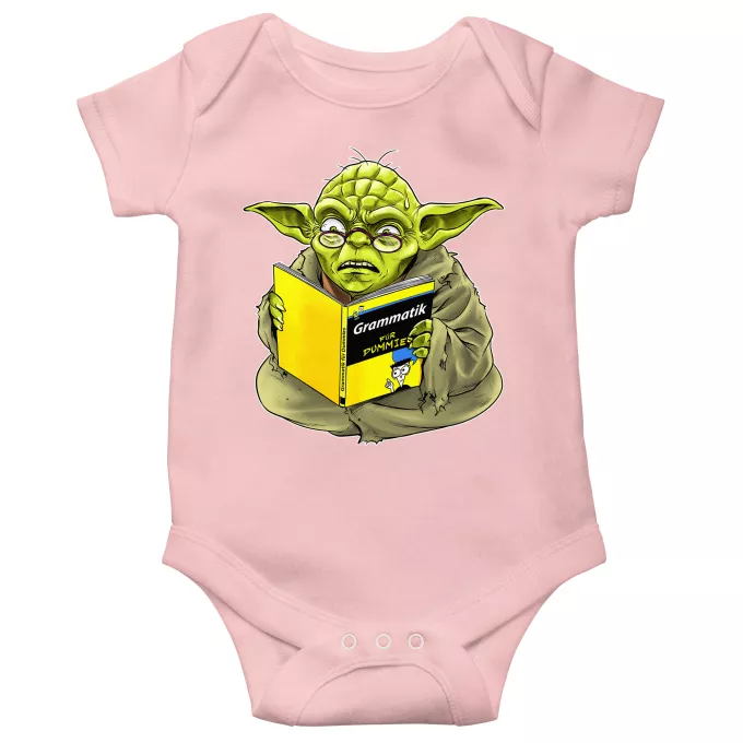 Kurzärmeliger Baby-Bodysuit (Mädchen) Parodie auf Star Wars Yoda - Grammatik für Dummies
