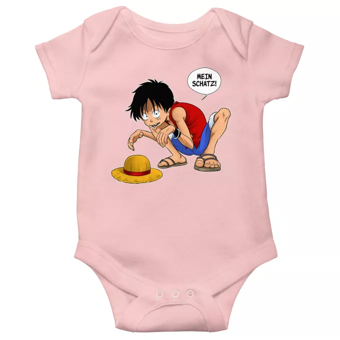 Kurzärmeliger Baby-Bodysuit (Mädchen) Parodie auf One Piece Ruffy und Gollum