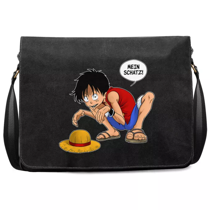 Premium Schultertaschen Parodie auf One Piece Ruffy und Gollum