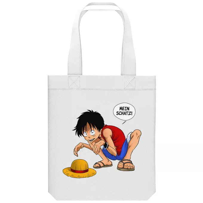 Shopper (Tote Bag) aus Bio-Baumwolle Parodie auf One Piece Ruffy und Gollum