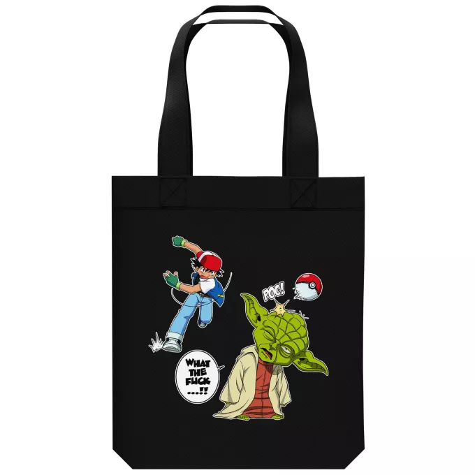 Sac Tote Bag en coton Bio Parodie Pokémon What the...!? - Yoda, Sacha Ketchum