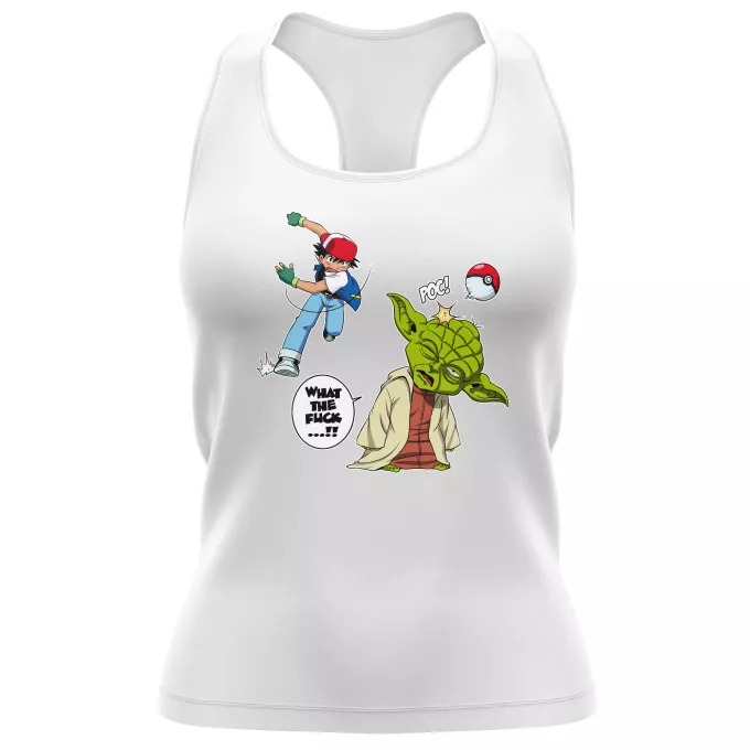 Camisolas de alças Mulheres Paródia Pokémon Yoda e Ash Ketchum