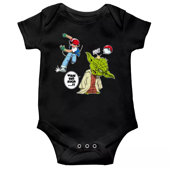 Fatinho de manga curta para bebé Paródia Pokémon Yoda e Ash Ketchum