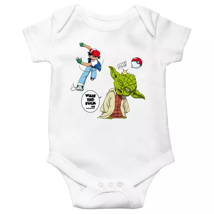 Fatinho de manga curta para bebé Paródia Pokémon Yoda e Ash Ketchum
