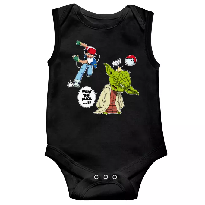 Fatinho sem mangas para bebé Paródia Pokémon Yoda e Ash Ketchum