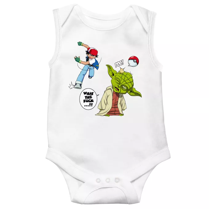 Fatinho sem mangas para bebé Paródia Pokémon Yoda e Ash Ketchum