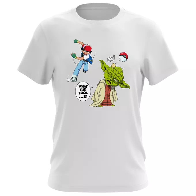 T-shirts de homem Paródia Pokémon Yoda e Ash Ketchum