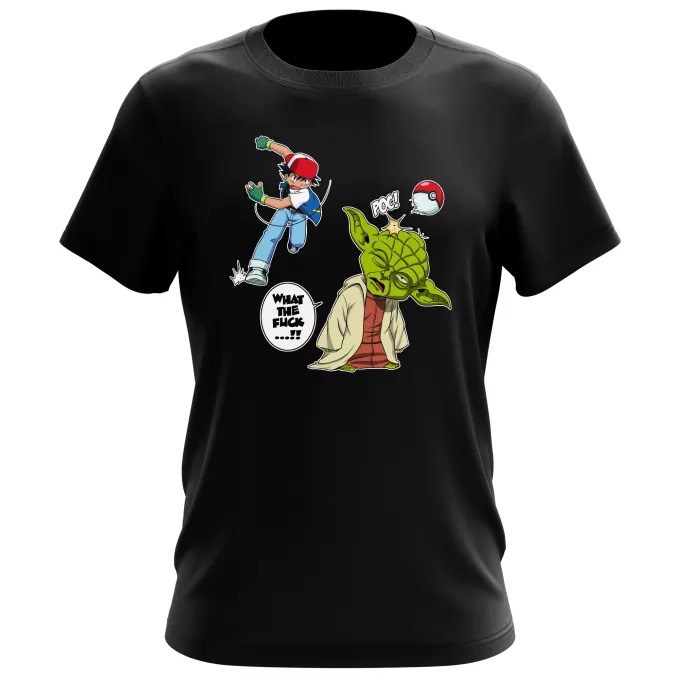 T-shirts de homem Paródia Pokémon Yoda e Ash Ketchum