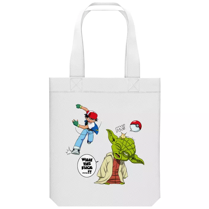 Saco (Tote Bag) de algodão orgânico Paródia Pokémon Yoda e Ash Ketchum