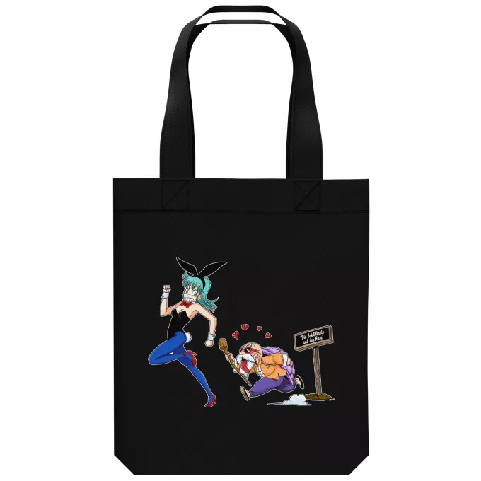 Shopper (Tote Bag) aus Bio-Baumwolle Parodie auf Dragon Ball Muten-Roshi und Bulma