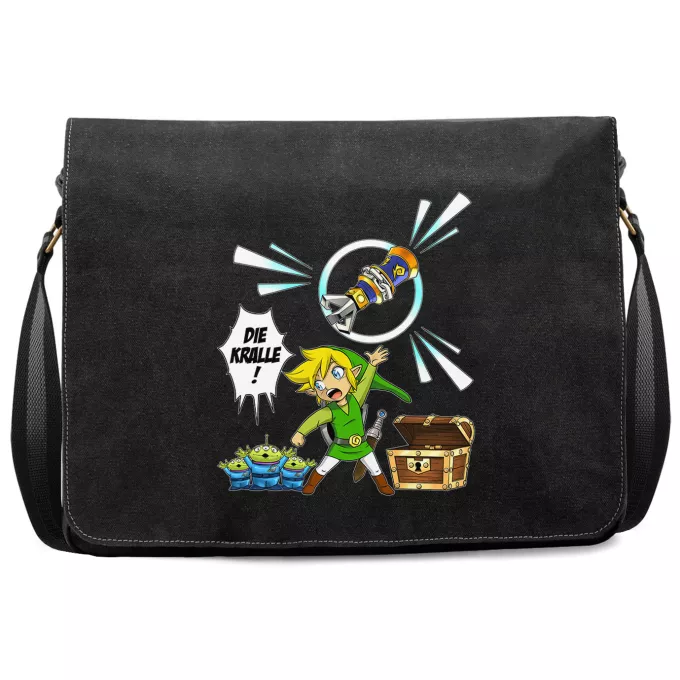 Premium Schultertaschen Parodie auf Zelda Link and die Aliens