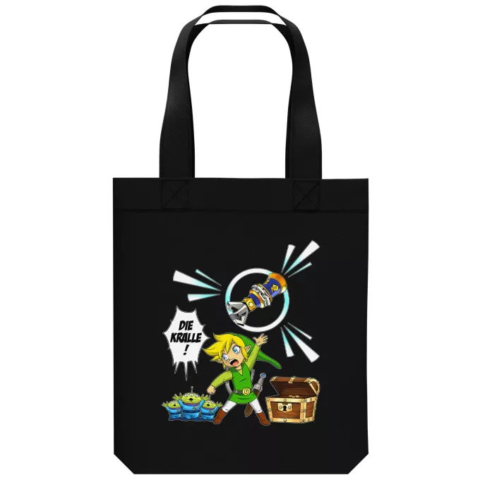 Shopper (Tote Bag) aus Bio-Baumwolle Parodie auf Zelda Link and die Aliens