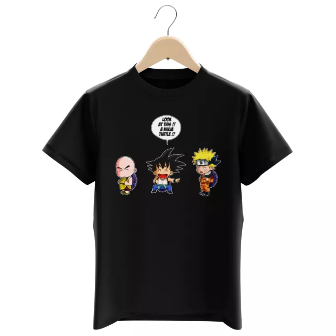 T-shirts kinderjongen Parodie Naruto Son Goku, Kuririn en Naruto