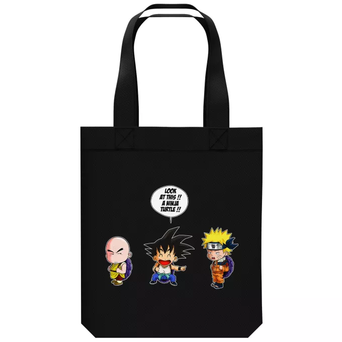 Bolsa (Tote Bag) de algodón orgánico Parodia Naruto Son Gokū, Kuririn y Naruto