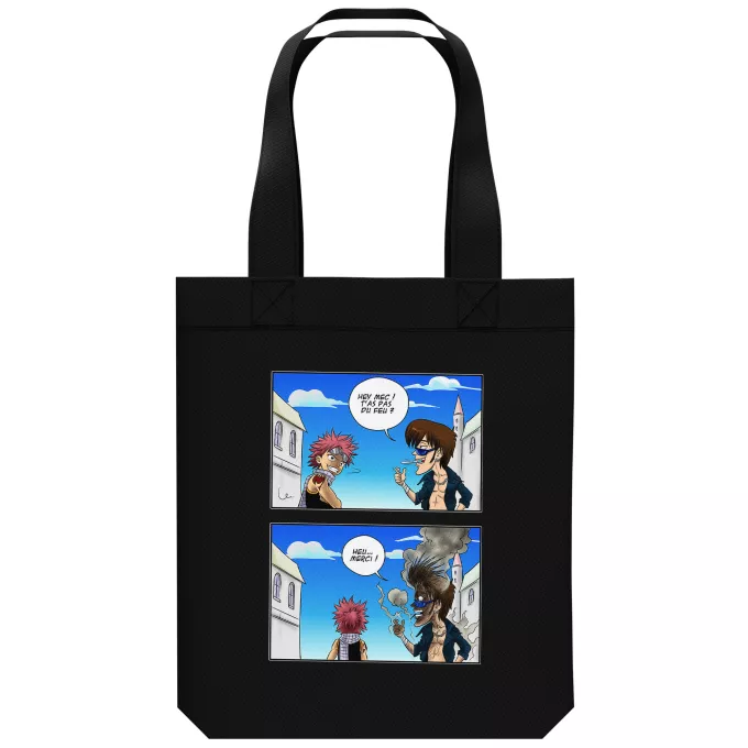 Sac Tote Bag en coton Bio Parodie Fairy Tail Hey mec, t'as pas du feu ? - Natsu Dragnir