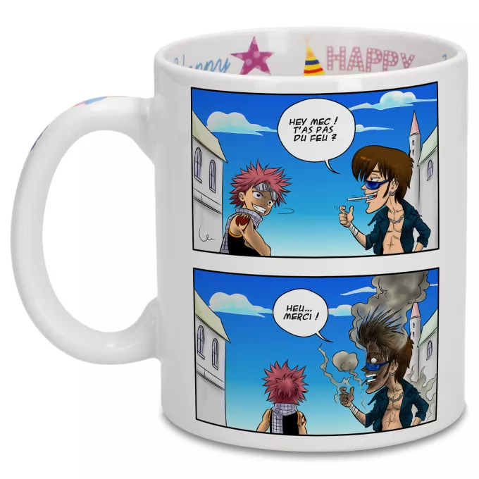 Mugs Anniversaire Parodie Fairy Tail Hey mec, t'as pas du feu ? - Natsu Dragnir