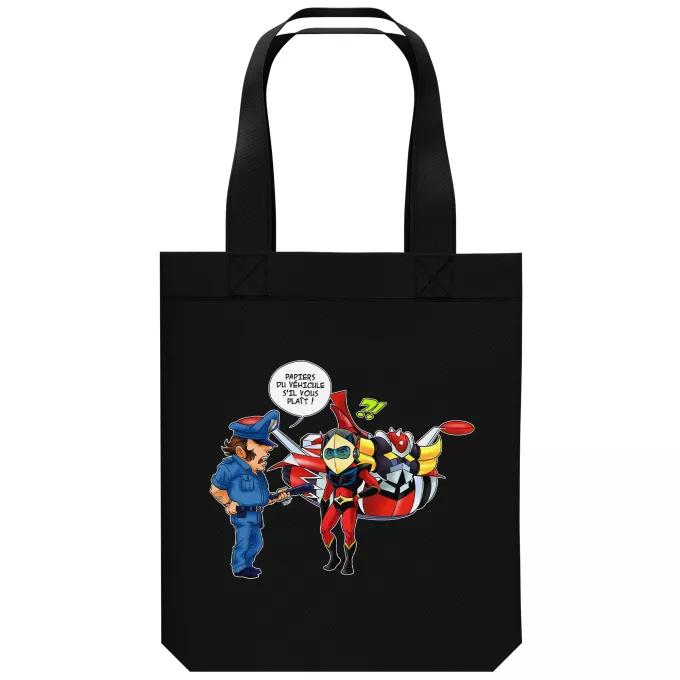 Sac Tote Bag en coton Bio Parodie Goldorak Papiers du véhicule s'il vous plaît ! - Actarus