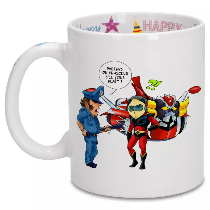 Mugs Anniversaire Parodie Goldorak Papiers du véhicule s'il vous plaît ! - Actarus