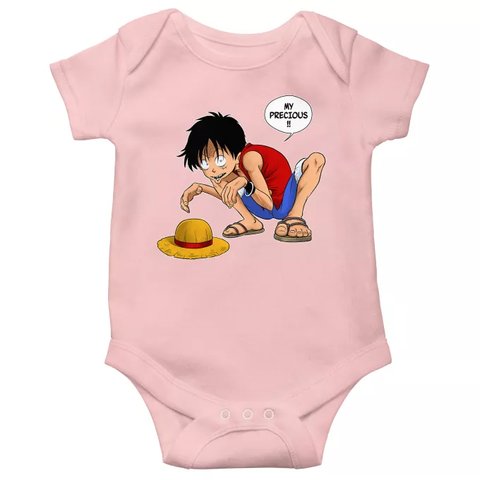 Short-sleeved baby bodysuit (Girls) Parody of One Piece Luffy and Gollum - My Precious