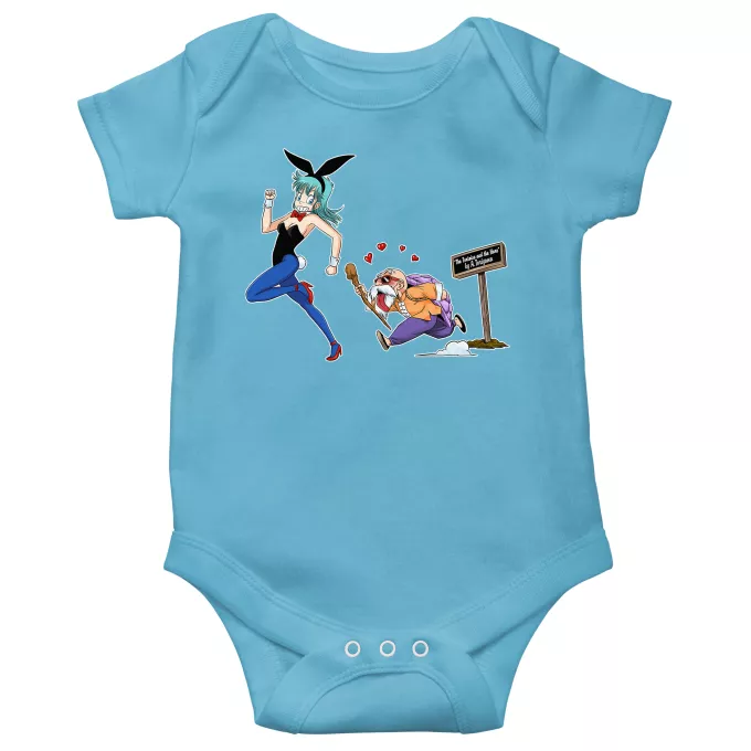 Short-sleeved baby bodysuit (boys) Parody of Dragon Ball Master Roshi and Bulma