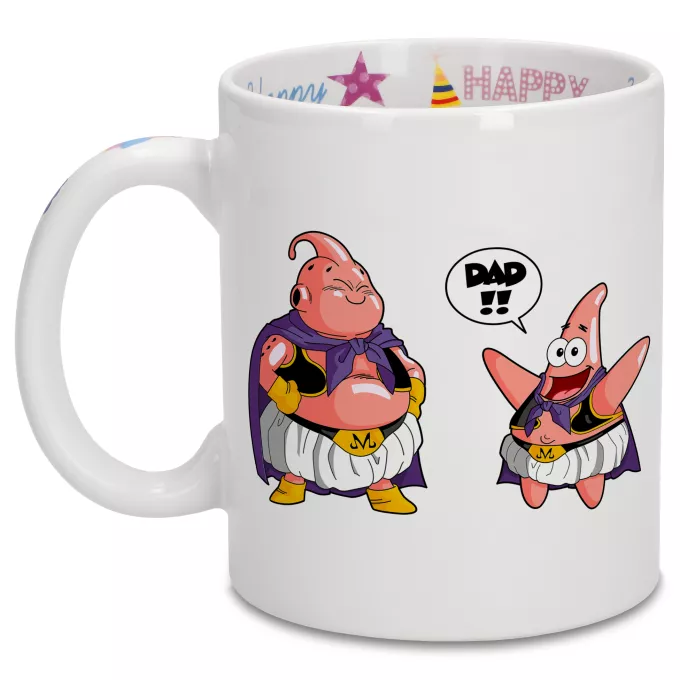Happy Birthday Mugs Parody of Dragon Ball Z - DBZ Majin Buu and Patrick Star
