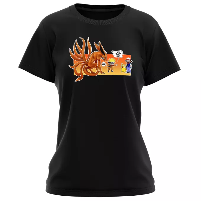 Women T-shirts Parody of Pokémon Pikachu, Ash and Kyubi