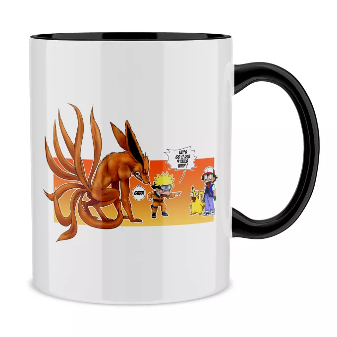Mugs Parody of Pokémon Pikachu, Ash and Kyubi