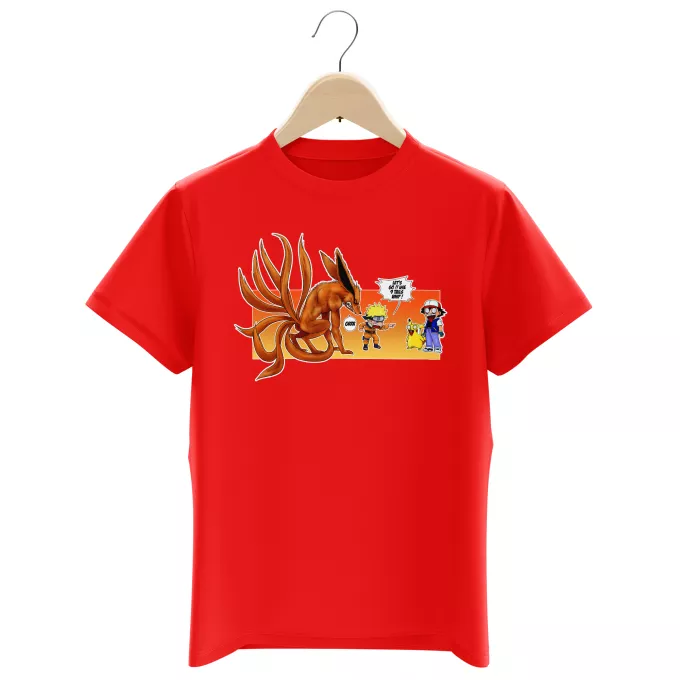 Boys Kids T-shirts Parody of Pokémon Pikachu, Ash and Kyubi