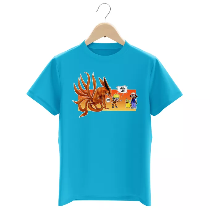Boys Kids T-shirts Parody of Pokémon Pikachu, Ash and Kyubi