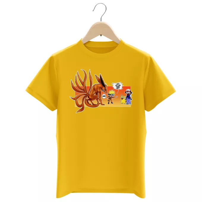 Boys Kids T-shirts Parody of Pokémon Pikachu, Ash and Kyubi