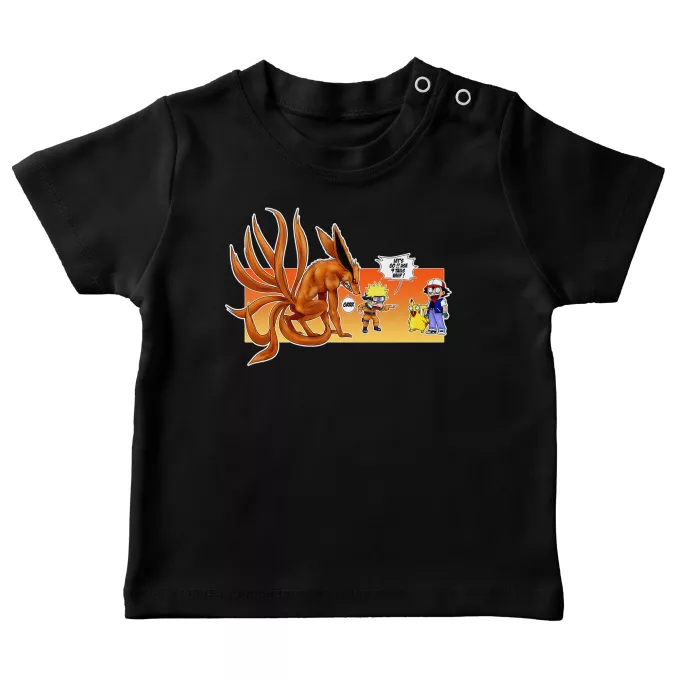 Baby's T-shirts Parody of Pokémon Pikachu, Ash and Kyubi