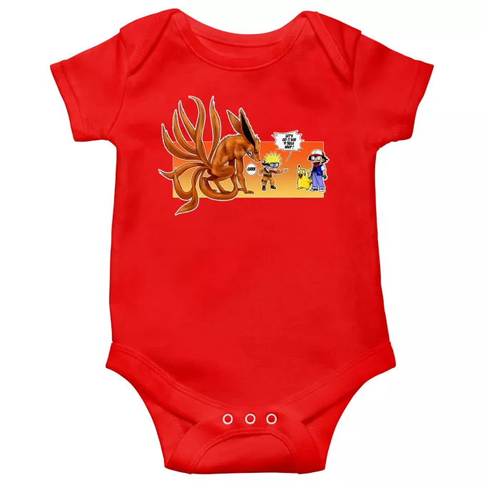 Short sleeve Baby Bodysuits Parody of Pokémon Pikachu, Ash and Kyubi