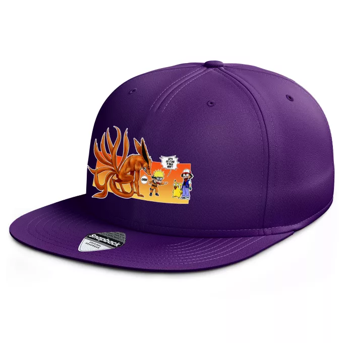 Flat Peak Cap Parody of Pokémon Pikachu, Ash and Kyubi