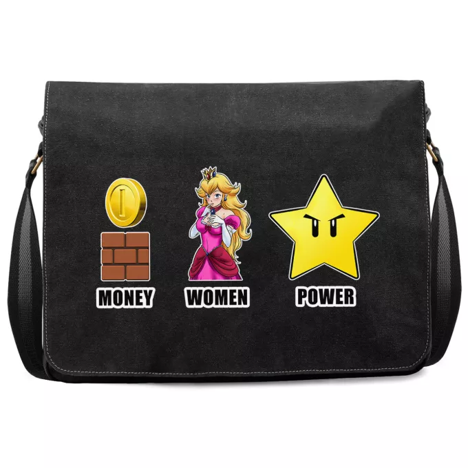 Bolsos bandolera en Lona Parodia Super Mario Mario - Women, Money and Power