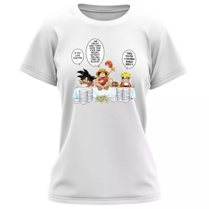 Women T-shirts Parody of Naruto Son Goku, Naruto and Luffy