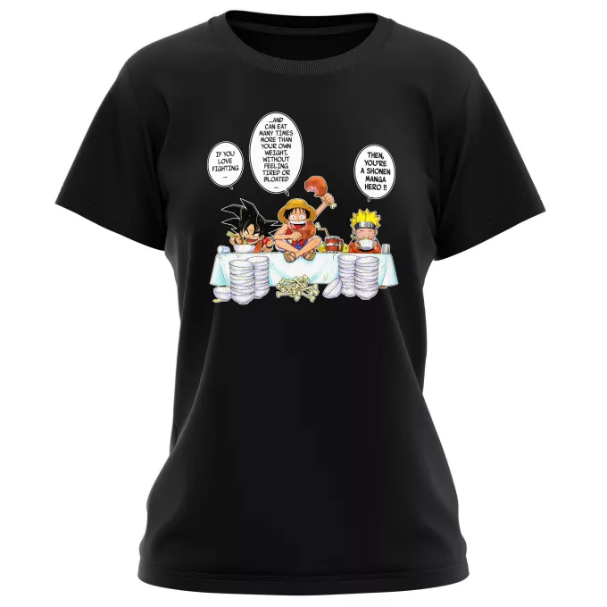 Women T-shirts Parody of Naruto Son Goku, Naruto and Luffy