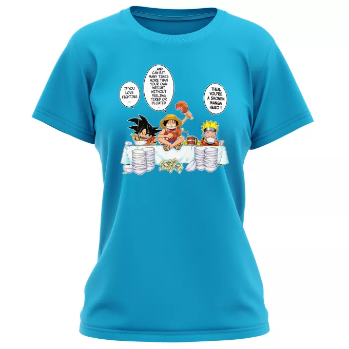 Women T-shirts Parody of Naruto Son Goku, Naruto and Luffy