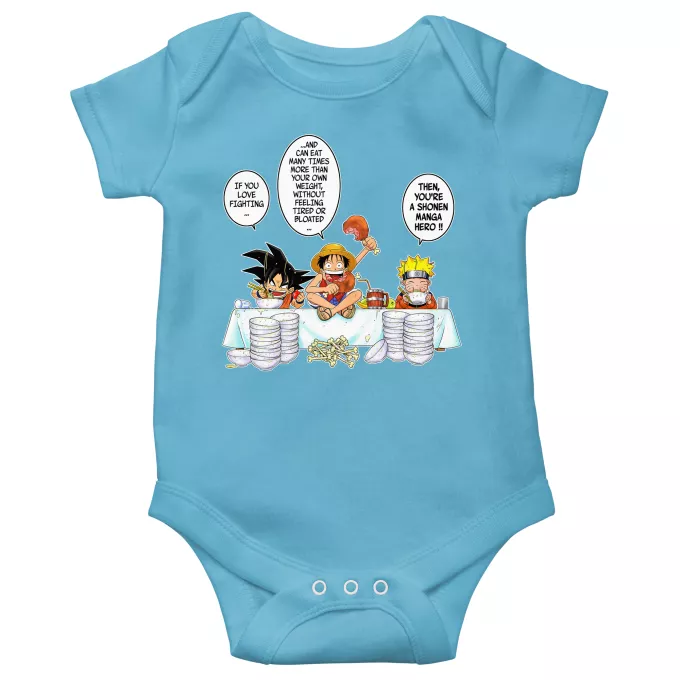 Short-sleeved baby bodysuit (boys) Parody of Naruto Son Goku, Naruto and Luffy