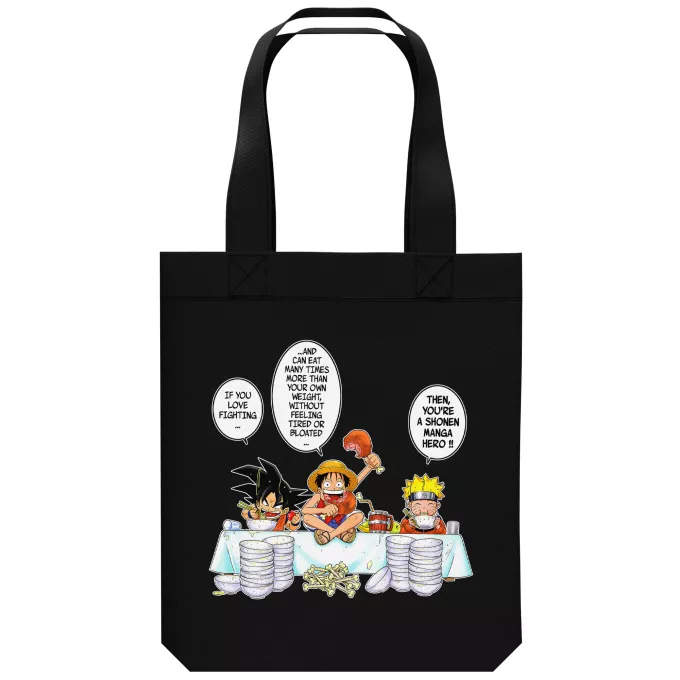 Organic Cotton Tote Bag Parody of Naruto Son Goku, Naruto and Luffy
