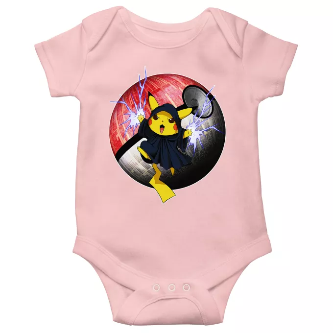 Fatinho de manga curta para bebé (menina) Paródia Pokémon Pikachu e Darth Sidious