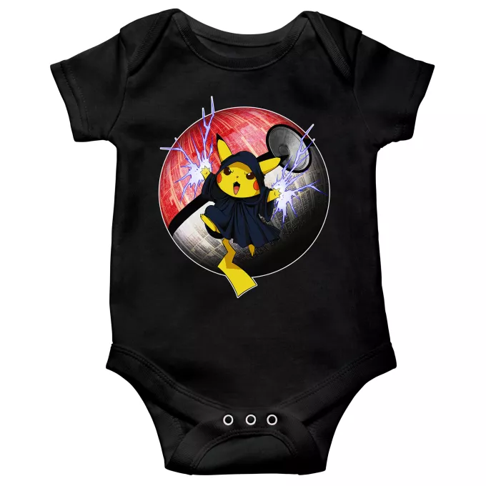 Fatinho de manga curta para bebé Paródia Pokémon Pikachu e Darth Sidious